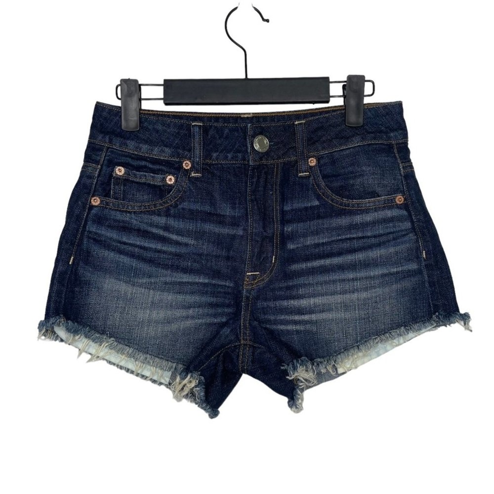 American Eagle Hi-Rise Festival Denim Shorts Dark Wash Frayed Hem Womens 0